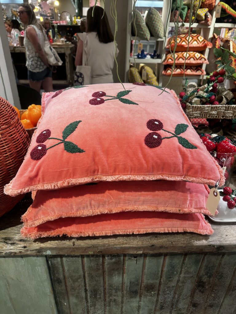Creative Co-Op cherry velvet pillow